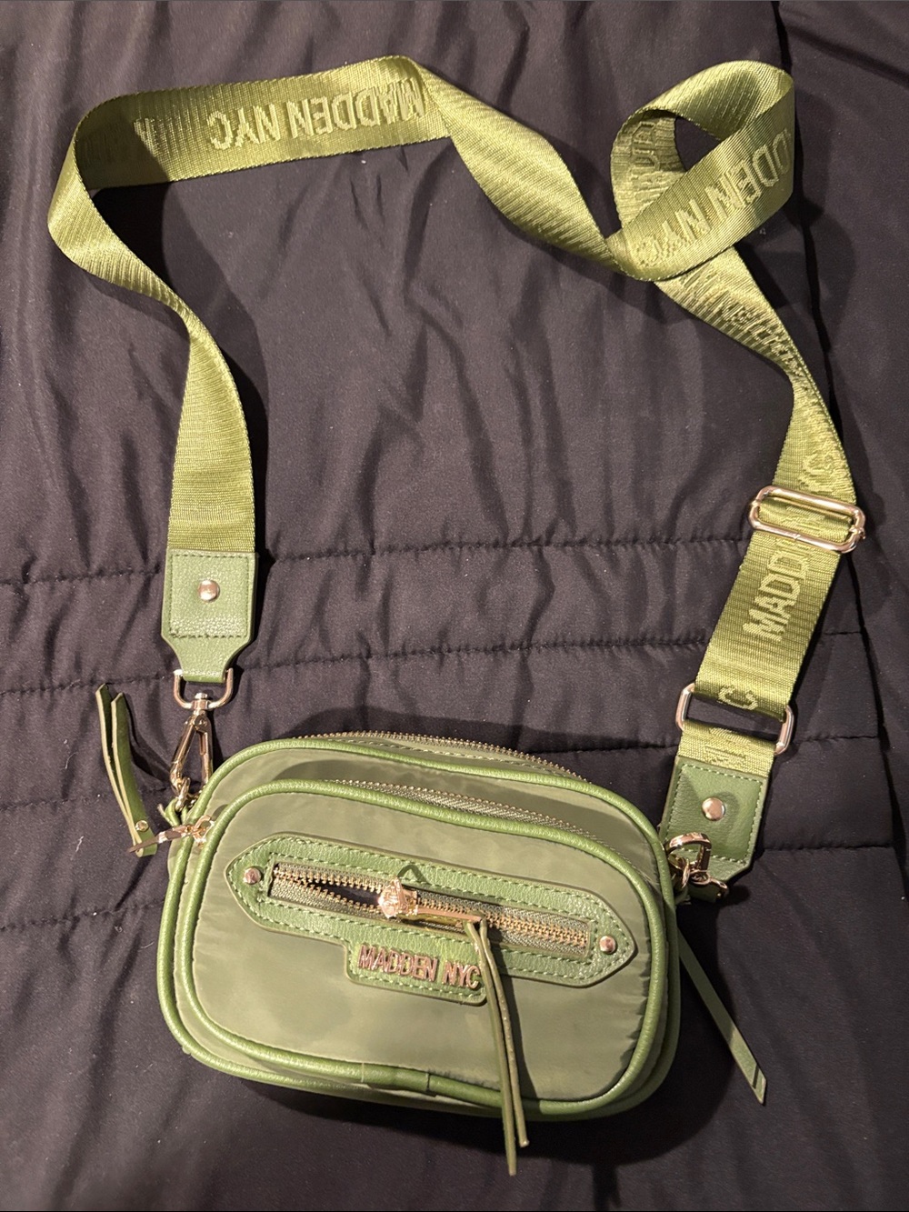 Steve Madden Olive Green Crossbody Camera Bag with Logo Strap